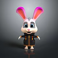 Cute Cartoon Rabbit Game Movie Character With Pink Ears Black Coat And Orange Accents