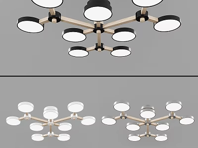 Modern Ceiling Light Fixture With Multiple Round Lamps And Wooden Frame Design 3d model