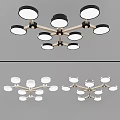Modern Ceiling Light Fixture With Multiple Round Lamps And Wooden Frame Design 3d model