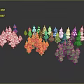 Cartoon Style Christmas Trees Scene With White Red Green Colors On Gray Background And Reflections