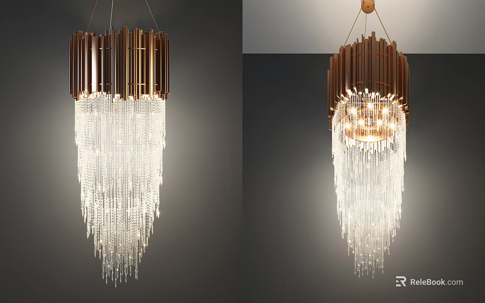 Elegant Modern Crystal Chandelier With Illuminated Metal Frame And Hanging Crystal Strands 3d model 