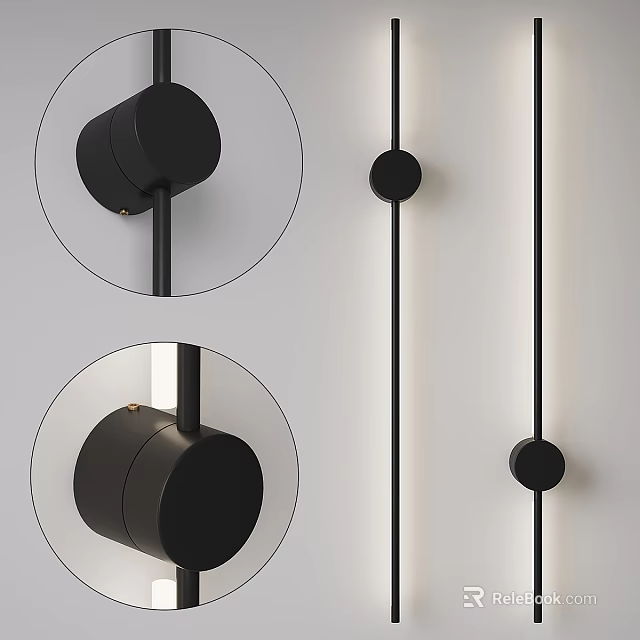 Modern Black Circular Wall Lamp With Minimalist Design And Decorative Elements 3d model