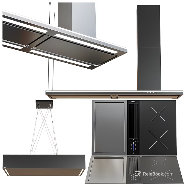 Modern Kitchen Appliances With Range Hood Built In Oven And Stainless Steel Cooktop 3d model 