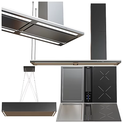Modern Kitchen Appliances With Range Hood Built In Oven And Stainless Steel Cooktop 3d model