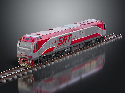 Modern SRT Train with Red and Silver Exterior on Railway Track Display Model 3d model