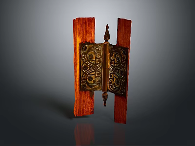 Decorative Wall Hanging With Red Wooden Planks And Intricate Metal Patterns 3d model