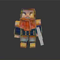 Pixel Art Armored Character With Orange Armor Holding White Weapon On Gradient Background 3d model