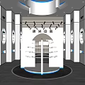 Modern Retail Store Interior With Circular Display Stand And Glass Showcases