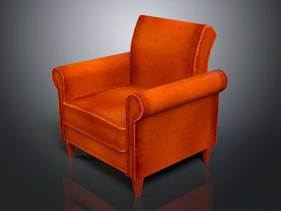 Modern Orange Leather Single Sofa With Curved Armrests And Wooden Legs Design 3d model