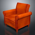 Modern Orange Leather Single Sofa With Curved Armrests And Wooden Legs Design