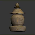 Antique Ceramic Jar With Carved Patterns Lid Base and Rustic Brown Decorative Design 3d model
