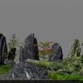 Japanese Dry Landscape Garden Design With Gray Rocks Green Moss And Small Plants
