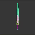 Decorative Green Sword With Intricate Floral Patterns Blue Yellow Accents And Yellow Black Hilt
