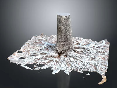 Natural Wooden Tree Stump Structure With Detailed Stone Texture Base 3d model