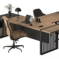 Modern Office Desk Setup With Chair Laptop Books Lamp And Decor