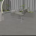 Modern Barbershop Interior With Round Mirror Stone Workbench Barber Chairs Background Plants And White Curtains