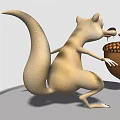 3D Cartoon Squirrel Character With Big Eyes Sharp Teeth And Acorn