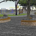 Scenic Garden Landscape Design With Winding Stone Path Trees And Benches 3d model