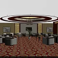 Elegant Conference Room With Mahogany Decor Circular Chandelier And Wall Paintings