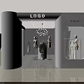 Modern Clothing Store Interior With White Mannequins Chandelier and Green Plant