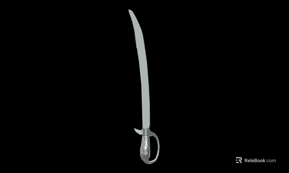 Long Serrated Blade Weapon With Decorative Silver Metal Handle And Sharp Edge Design 3d model 