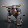 Fierce Minotaur 3D Character With Large Horns Muscular Body Ape Like Posture And Clawed Hands