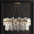 Modern Clear Glass Chandelier with Golden Circular Frame and Illuminated Hanging Structure