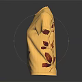 Stylish Yellow Waffle Knit Short Sleeve T shirt with Red Leaf Pattern