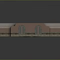 Unfinished Industrial Interior With Red Brick Walls Arched Windows Columns Black Bases Exposed Concrete Ceiling
