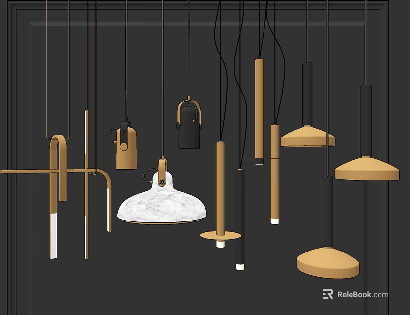 Modern Pendant Lights Design with Various Geometric Shapes and Metallic Wooden Finishes 3d model 
