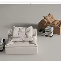 Cozy White And Tan Single Sofas With Stacks Of Books Next To Them