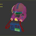Copper Colored Futuristic Helmet With Orange Stripes Connected Gray Control Box And Cables