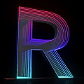 3D Typography Letter R Design With Neon Glowing Lights And Colorful Stripes On Black Background