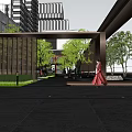 Garden Landscape Design with Modern High Rise Low Rise Buildings Entrance and Trees