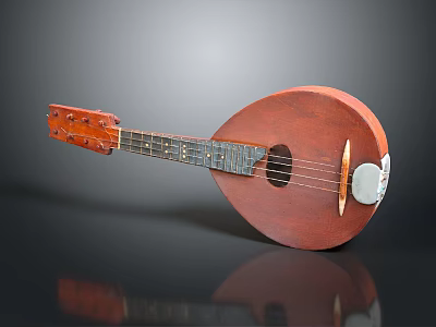 Traditional Wooden Pipa Stringed Instrument With Classic Design Smooth Body And Tuned Strings 3d model