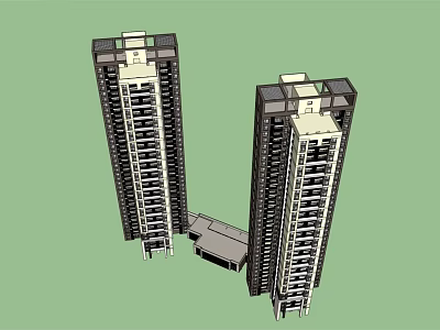 Modern High Rise Twin Residential Towers With Connected Structure And Balcony Design 3d model