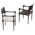 Modern Dining Chairs With Armrest Design Wooden Frame And Beige Black Cushions