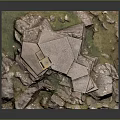 Ancient Stone Building Model on Rocky Terrain with Steps and Mossy Details