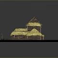 Traditional Thatched Roof Village Houses With Wooden Structure Grassland Setting And Fenced Area