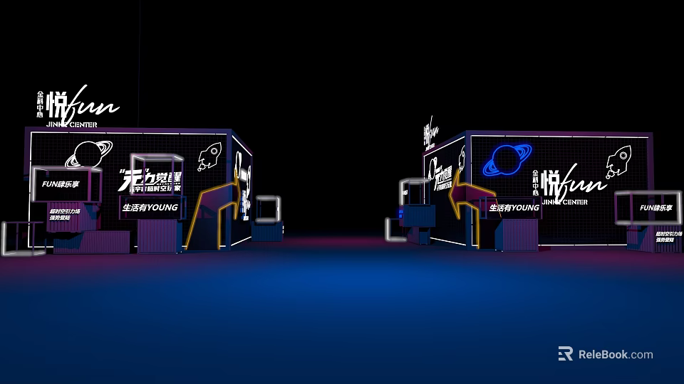Young Themed Exhibition Booths With Neon Lights And Infinite Possibilities Signage 3d model 