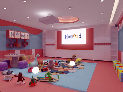Vibrant Kindergarten Play Area With Happy Decorations HanPod Screen Colorful Mats And Toys 3d model