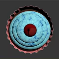 Blue Frosting Cupcake With Pink Liner And Red Cherry On Reflective Surface