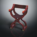 Antique Red Wooden Chair With Curved Frame Leather Seat And Brass Casters