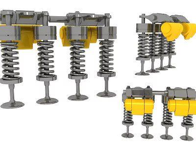 Automotive Parts Including Shock Absorbers Coil Springs And Yellow Connectors For Vehicle Suspension 3d model