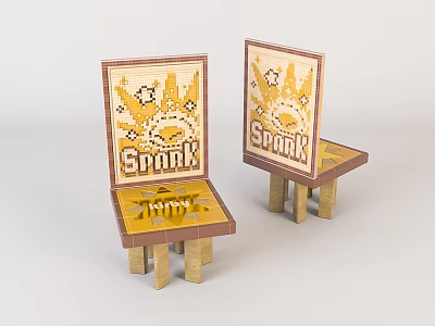 Cute Kids Chairs With Sprink Cartoon Print And Wooden Legs Design 3d model