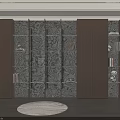 Modern Wooden Bookcase Interior With Open Shelves Marble Wall And Decorative Items