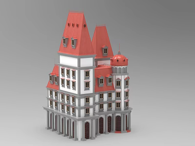 European Style Detached Villa With Red Gabled Roofs White Walls And Arched Windows 3d model