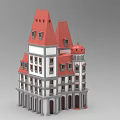 European Style Detached Villa With Red Gabled Roofs White Walls And Arched Windows