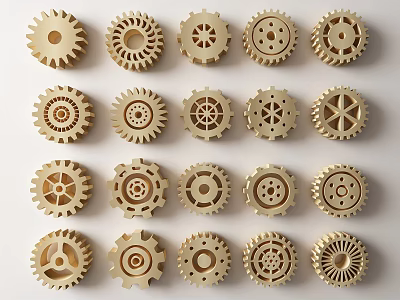 Creative Wooden Gear Wall Decor with Various Intricate Designs Arranged on Wall 3d model
