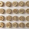 Creative Wooden Gear Wall Decor with Various Intricate Designs Arranged on Wall